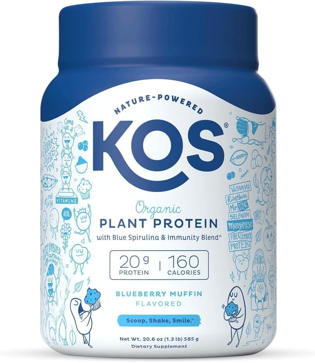 KOS Plant Based Protein Powder Delicious Blueberry Muffin
