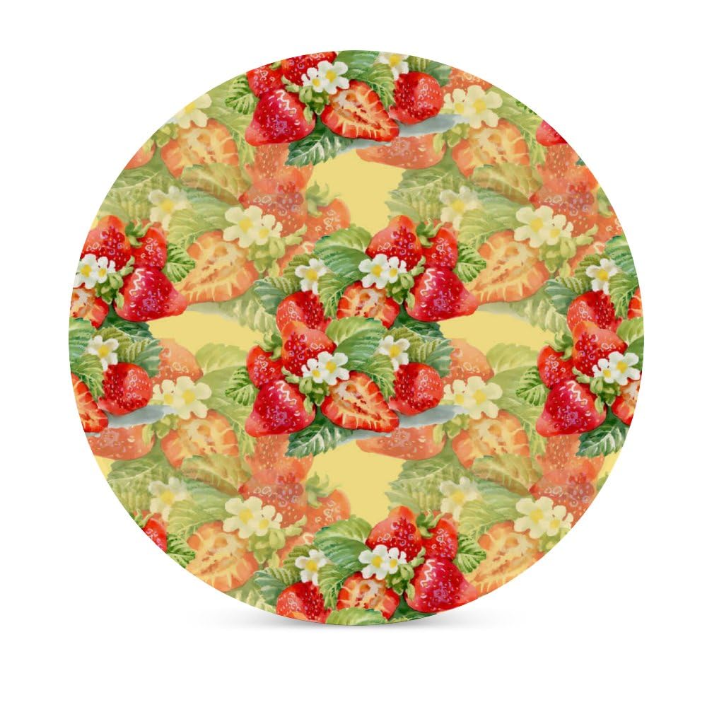 Dessous de verre en céramique fraises et fleurs avec base en liège absorbant pour la maison.