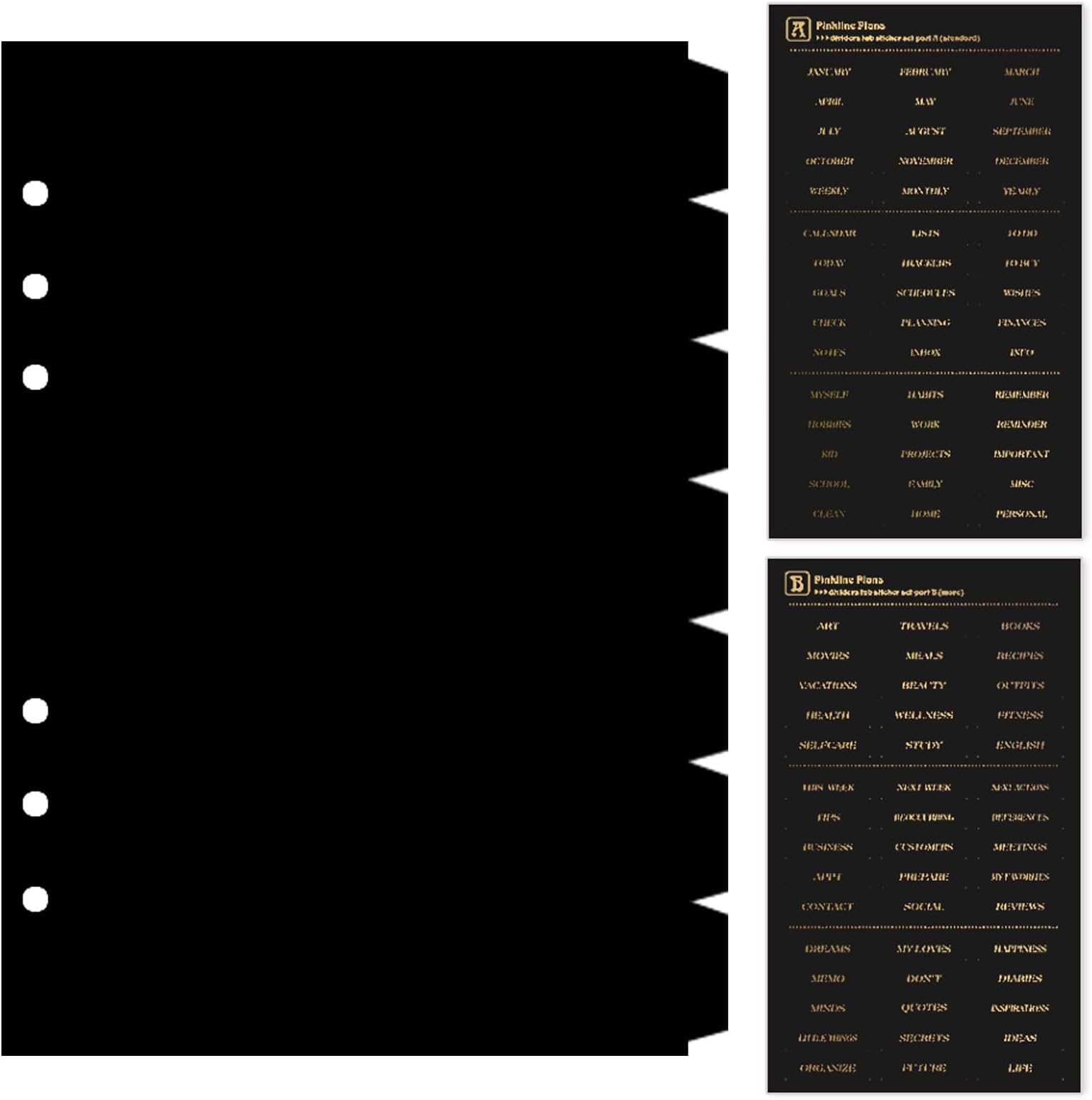DY.2ten Black Dividers for 6 Ring Binder, 7-Tab Sturdy Plastic Dividers, A5 Index Divider, 6 Hole Binder Dividers, Insertable Notebook Planner Tab Dividers for Binders