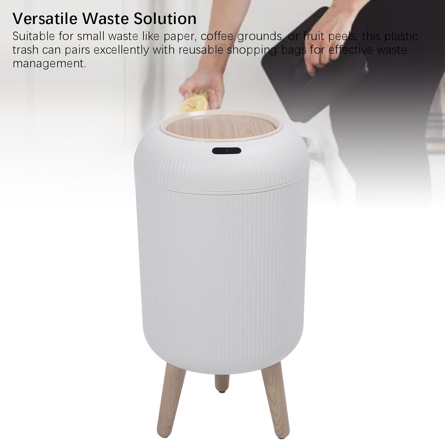 SIXRUN Motion Sensor Smart Trash Can, Automatic Touchless Garbage Bin with Lid, White Plastic, Battery Operated, Nordic Design for Kitchen, Bathroom, Office
