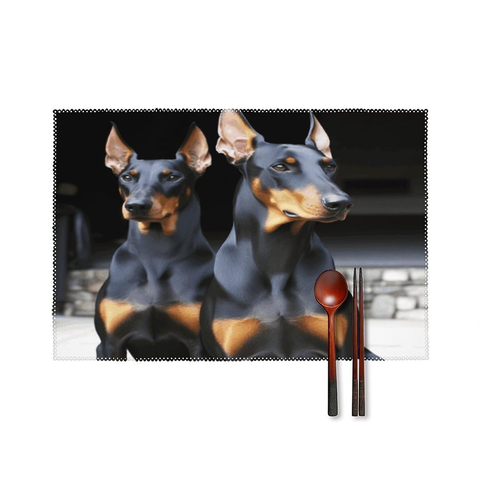 Doberman Placemats Set of 4 Heat Resistant Non-Slip Place Mats Reusable Dining Table Mats Canvas Place Mat Anti-Fading Waterproof Placemats for Dining Table Decor