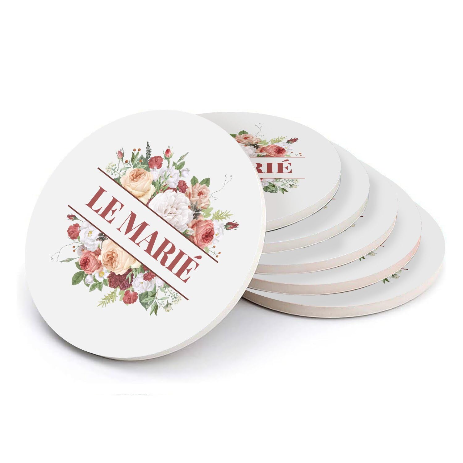 Sous-verre mariage céramique bouquet de fleurs lot de 6 cadeau invité chic