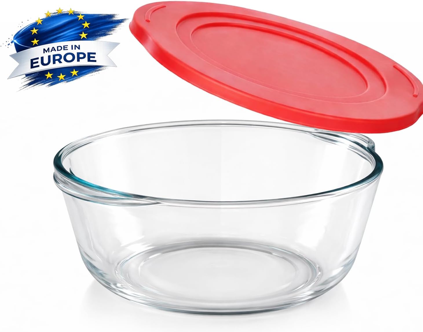 Ums 2.2 Quart Round Glass Baking Dish with Lid, Round Casserole Dishes for Oven with Lids, Borosilicate Glass Casserole Dish, Covered Casserole Dish with Lid, Food Storage Containers with Lids, Glass Storage Containers with Lids