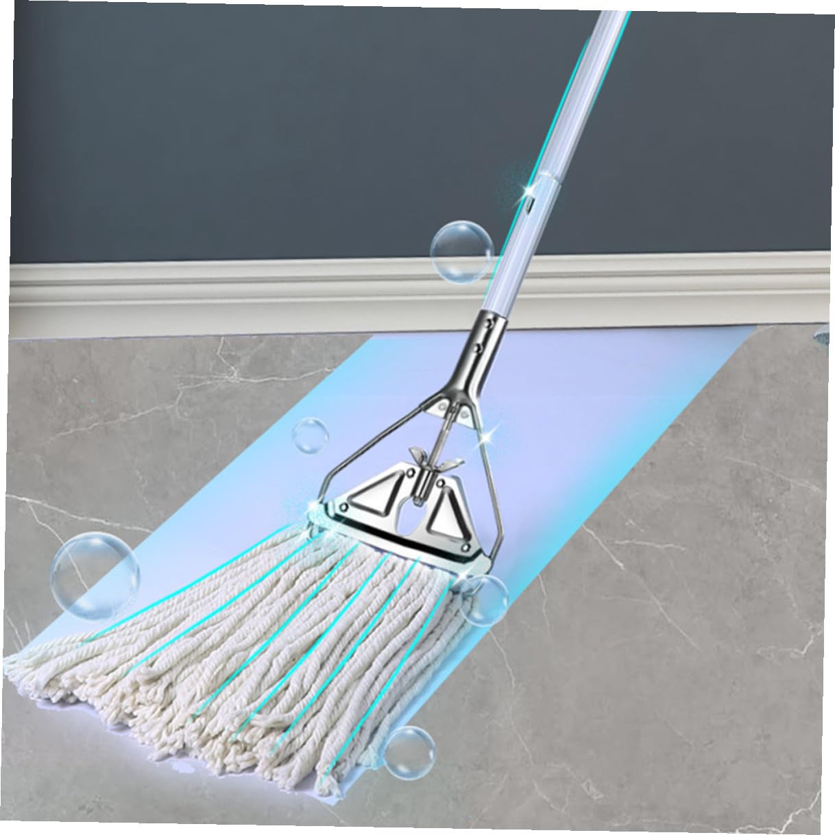 ibasenice Fregona de Algodón para Suelos Húmedos y Secos Mango Cómodo y Material Compuesto Resistente Adecuado para Limpieza en Hogar y Pisos de Cerámica