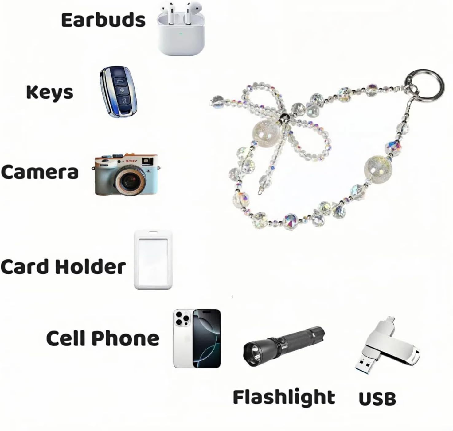 Beaded Bow Phone Wrist Strap: Handmade with Sparkling Crystals, Anti-Drop Lanyard, Women Gift image 5