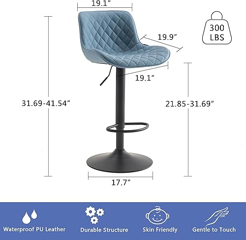 Miniatura 60 de YOUTASTE Taburetes de bar negros de altura de mostrador, juego de 2 taburetes de bar ajustables giratorios de piel sintética con respaldo acolchado,