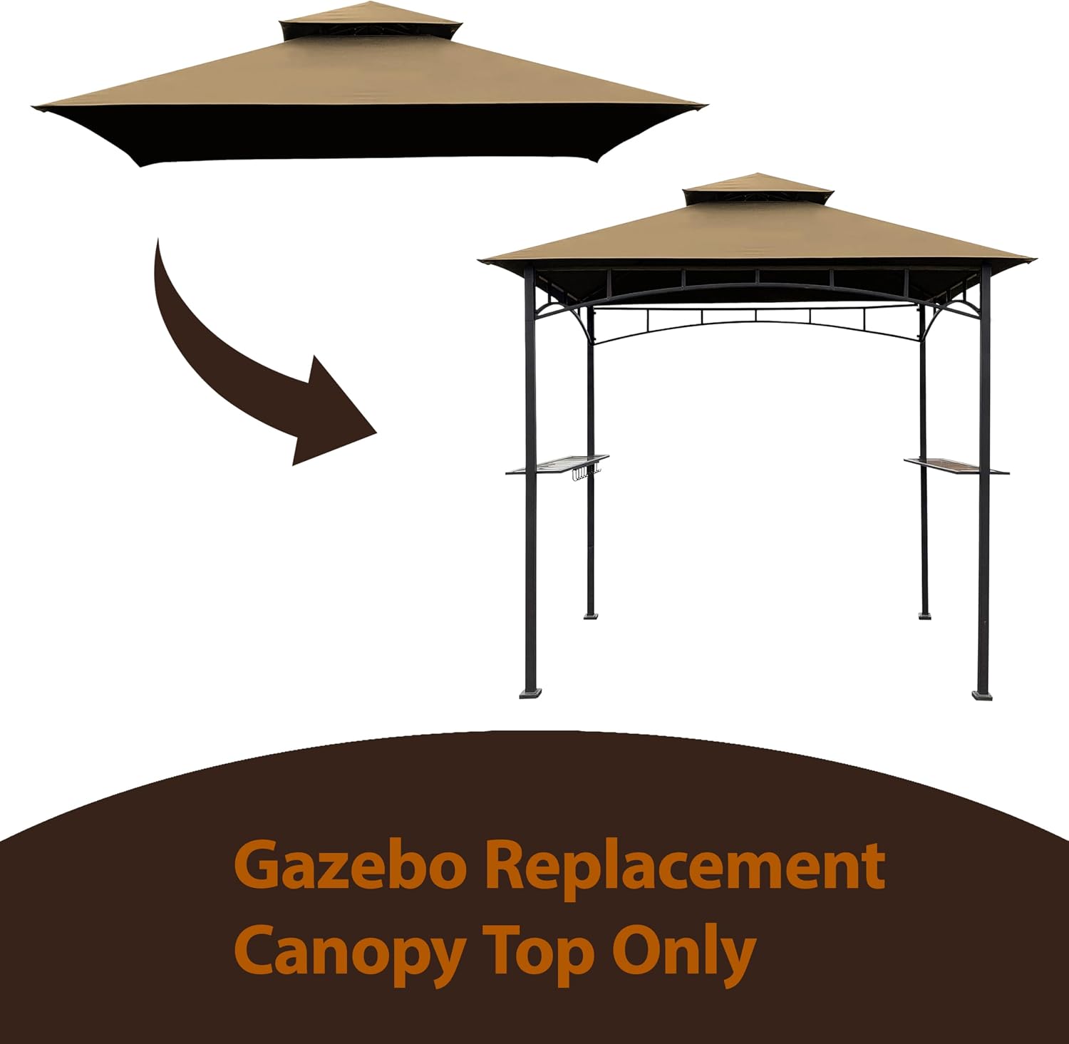 Tradesparker 5x8 BBQ Grill Gazebo Replacement Canopy Top with T-Hook,Double Tiered Waterproof Roof Gazebo Cover for Model L-GG001PST-F, Khaki