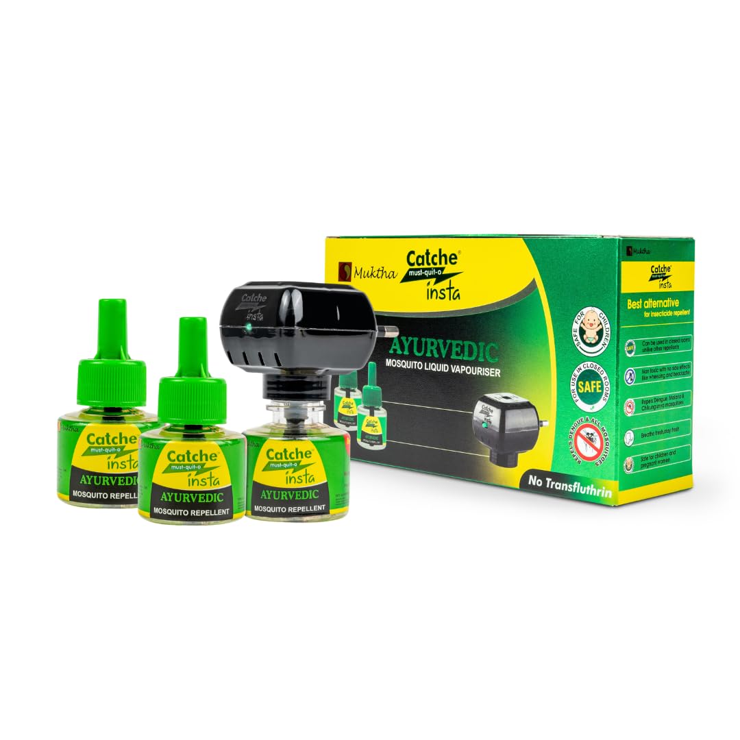 Catche Must-Quit-O® Ayurvedic Mosquito Repellent Vaporizer Combo | 3 Refills (45ml Each) + 1 Machine | Non-Toxic, DEET-Free | Safe for Babies & Pregnant Women | Fits All Machines-image-38