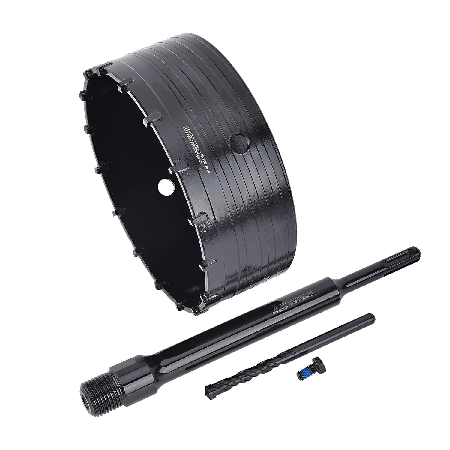 Mollom (152mm | 6") Concrete Hole Saw 220mm SDS Plus Shank Connecting Rod, Heavy Duty Hole Cutter with 110mm Center Position Drill Bit for Stone,Brick,Wall,Masonry