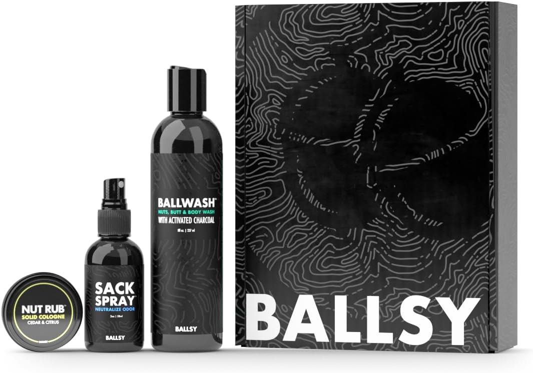 Ballsy Sack Pack, Men's Fresh Kit, Includes Body Wash, Deodorizing Spray and Cologne Rub, Men's Body Care, Ball Wash for Men Gift Pack, Citrus & Cedar