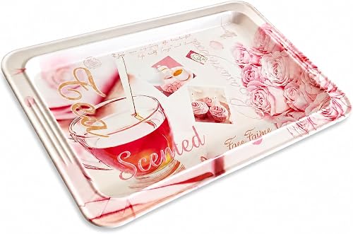 Large Pink Melamine Serving Tray 61cm Rectangular Floral Platter