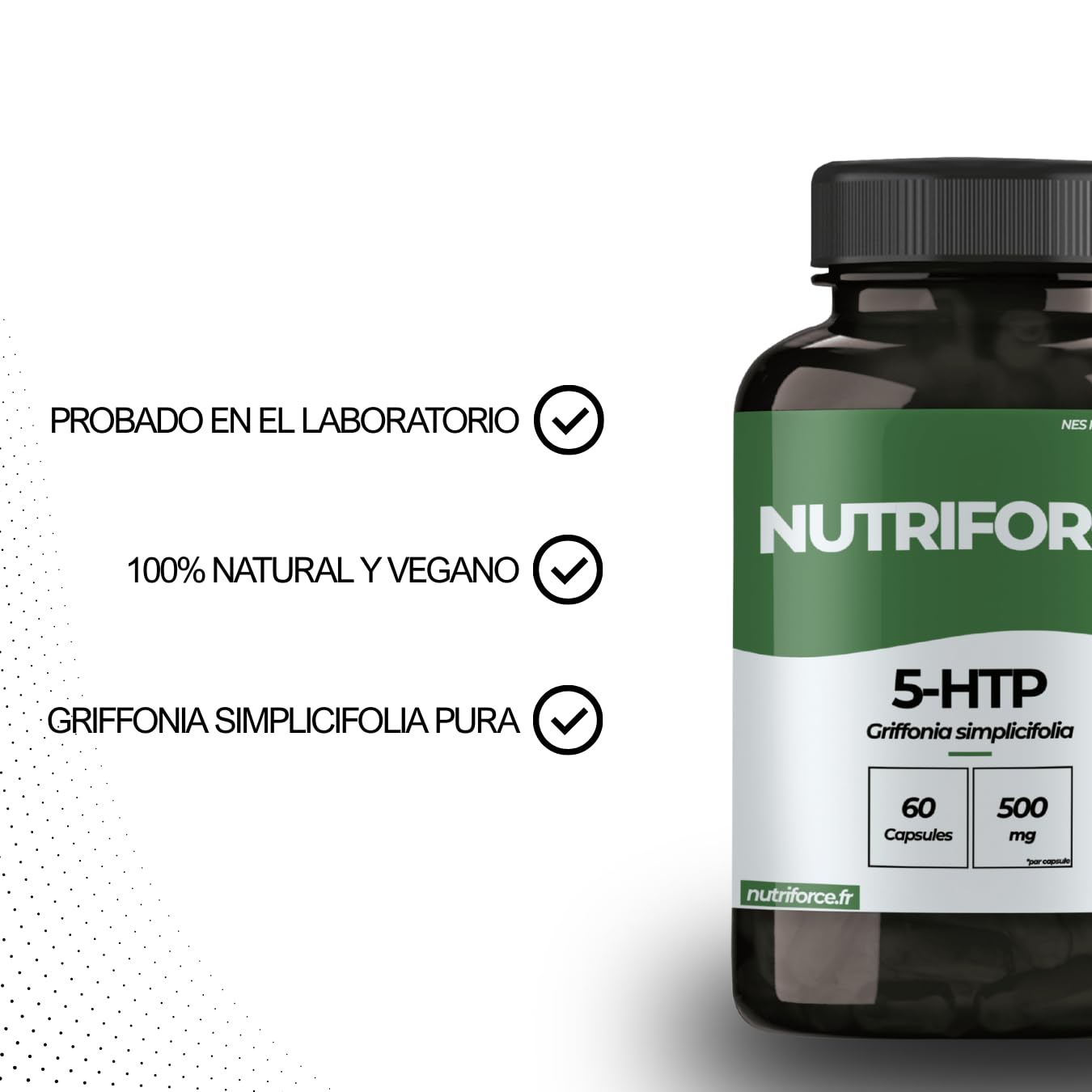 5-HTP (Griffonia Simplicifolia) Alta Concentración – Estado de Ánimo, Sueño y Estrés – Serotonina Natural – Cápsulas – Fabricado en Francia