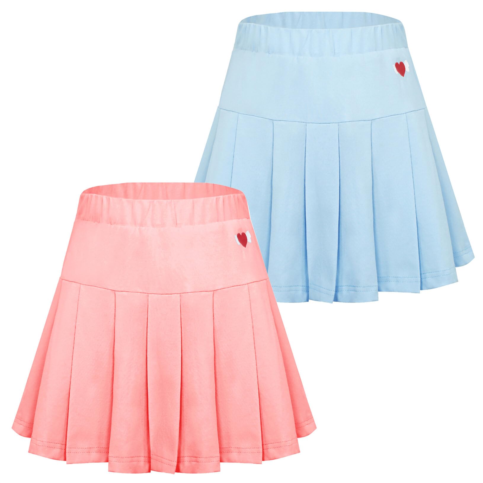 FEOYA Sport Rock mit Hose Mädchen Kinder Sommer Tennisrock Plissee Sportrock Einfarbig Hosenrock Baumwolle Golfrock Leicht Sommerrock Atmungsaktiv Faltenrock Bequem Skort 2er Pack 110-160