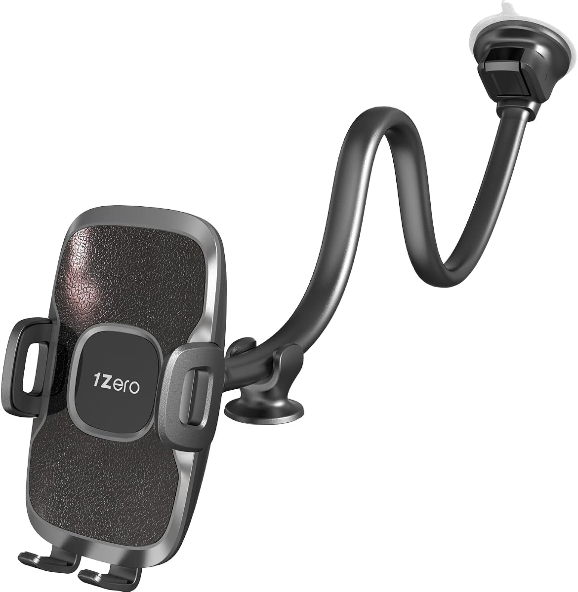 Solid Car Truck Phone Mount Holder Black with 14" Gooseneck Long Arm | Windshield Window Mobile Holders w/Industrial-Strength Suction Cup, Anti-Shake Stabilizer Compatible All Cell Phones iPhone