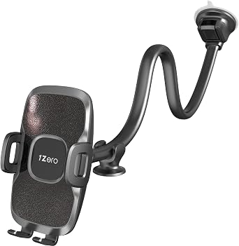 Solid Car Truck Phone Mount Holder Black with 14" Gooseneck Long Arm | Windshield Window Mobile Holders w/Industrial-Strength Suction Cup, Anti-Shake Stabilizer Compatible All Cell Phones iPhone