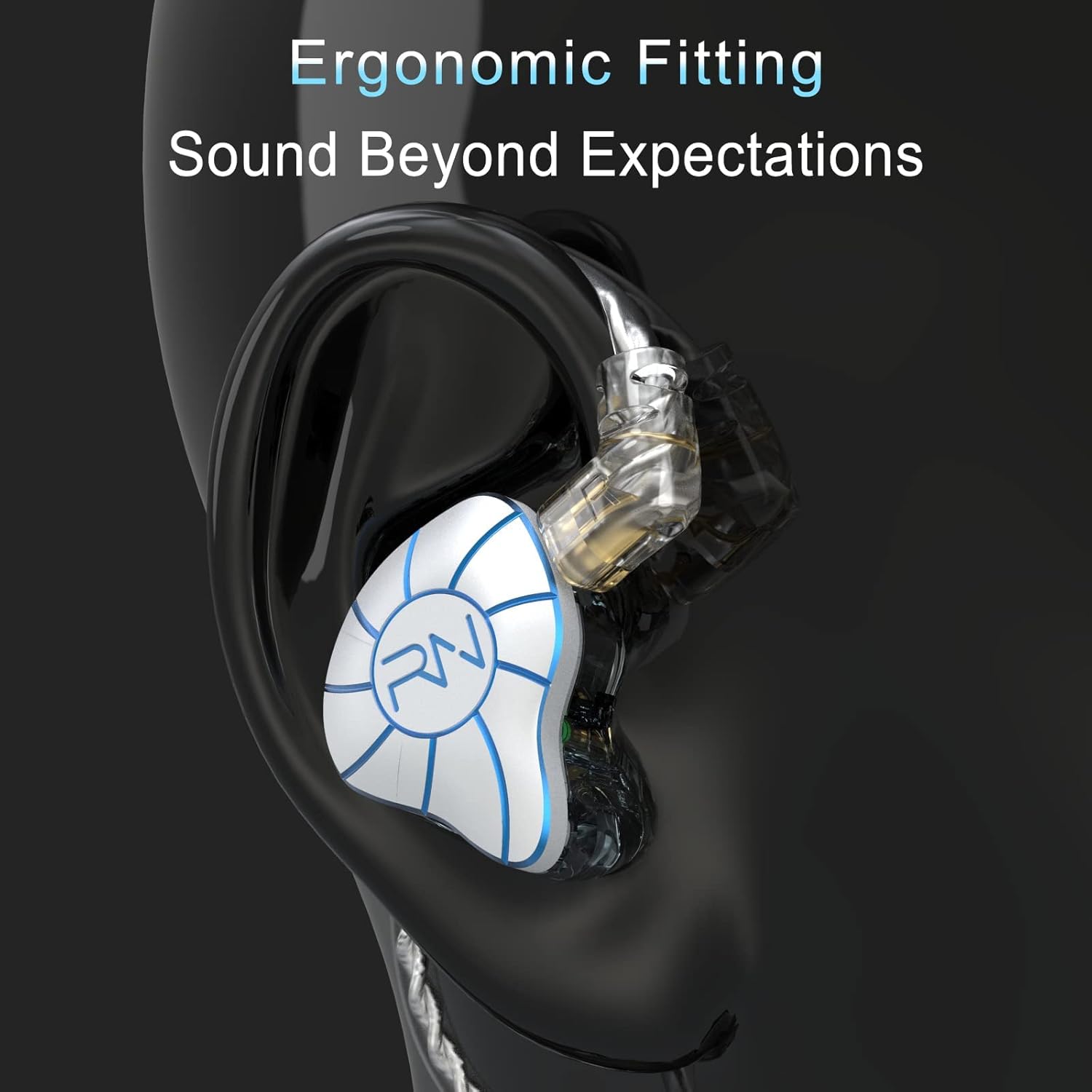 RevoNext in Ear Headphones 4BA+1DD 5 Drivers IEM Earphones HiFi Wired Earphones with Microphone 3.5mm Audio Plug 2 Pin Detachable Cable Gaming Headphones, White