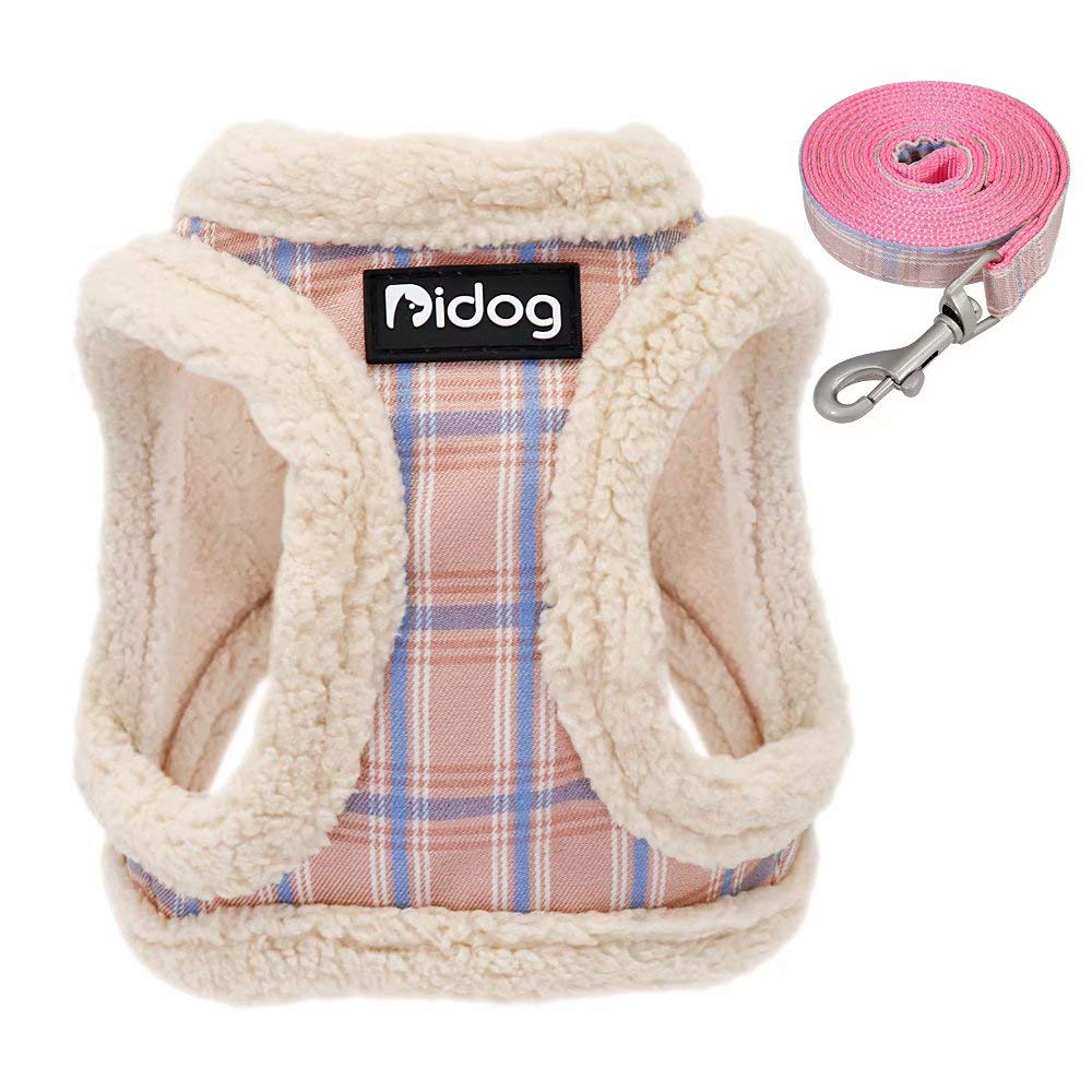 Didog Soft Fleece Small Dogs Harness,Classic Plaid/Soft Flannel Padded,Step-in Cozy Vest Harness and Leash Set for Puppies & Kittens