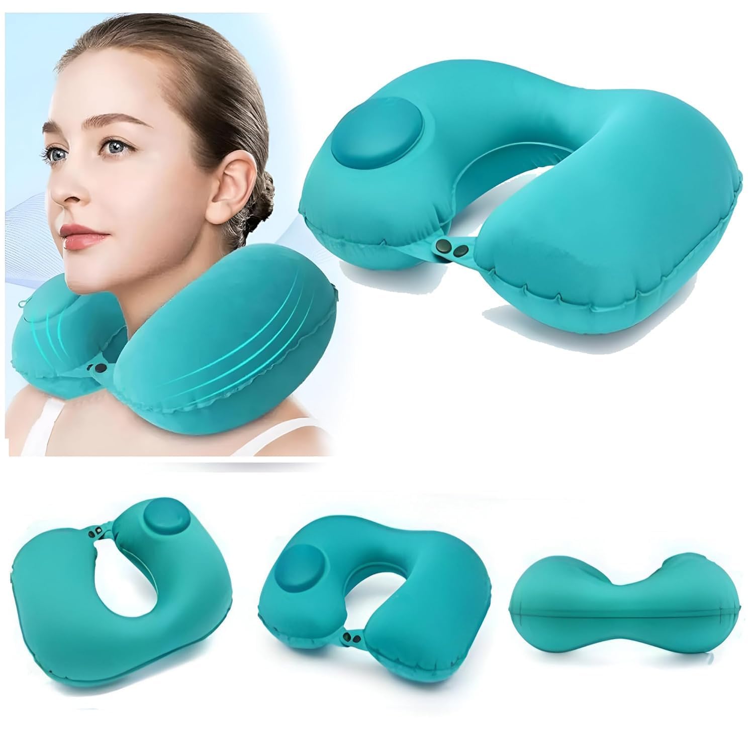 zorvy Polyester Inflatable Travel Pillow For Sleeping Airplane - Portable Push Button Inflatable U-Shaped Neck Pillow, Press To Inflate,Portable Travel Neck Pillow, (PCS-1). (Multicolors)-picture-3