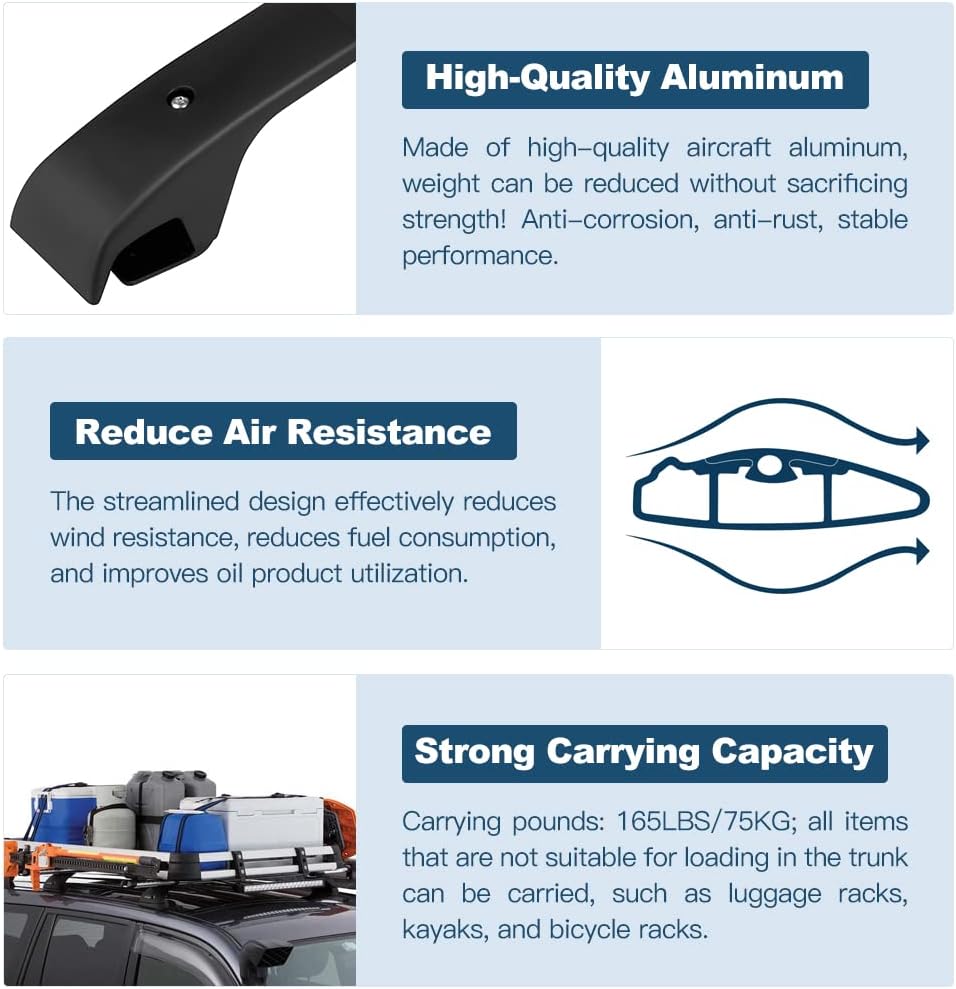ECCPP Roof Rack Crossbars Compatible for Jeep for Cherokee 2014-2019 Cargo Racks Rooftop Luggage Canoe Kayak Carrier Rack - Max Load 165LBS Kayak Rack Accessories