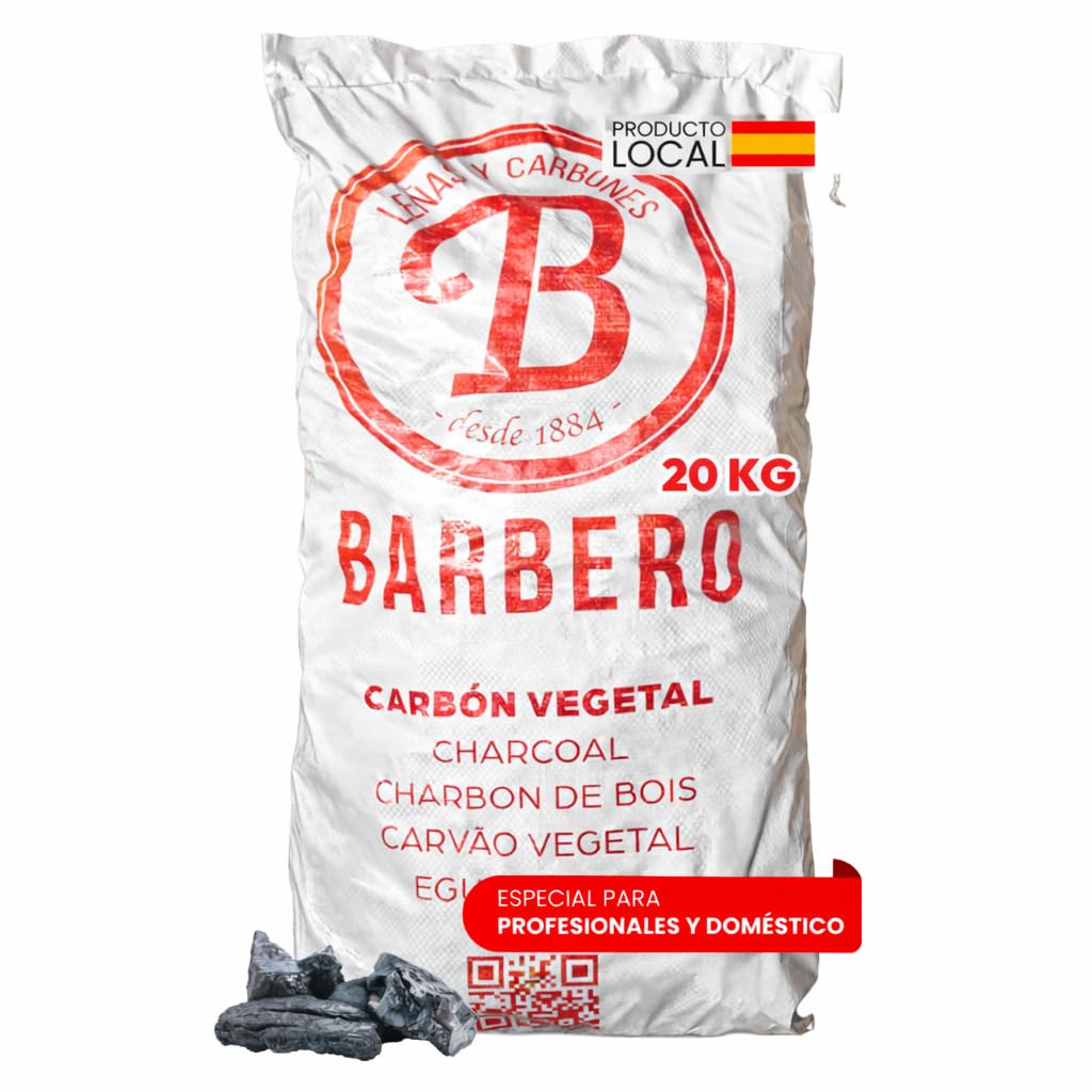 Carbón Vegetal Encina 100 Natural Grueso Saco 20kg Profesional Hostelería Barbacoa Cocina Exterior Brasa Gourmet Alta Temperatura Sin Humo Combustión Lenta Aroma Sabor Carnes (Saco, 1, Unidad)