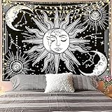 Jasion Moon and Sun Tapestry Burning Sun with Star Psychedelic Mystic Wall Hanging Black and White...