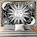 Jasion Wandteppich mit Mond und Sonne, brennender Sonne mit Stern, psychedelischer mystischer Wandbehang, schwarz und weiß, Wandteppich, Kunst für Zuhause, Kopfteil, Dekoration, 130 x 152 cm