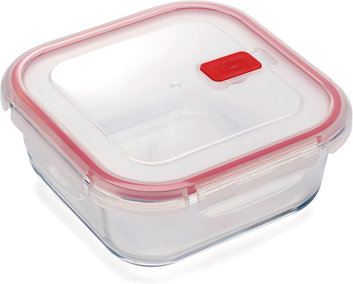 CURVER Square Glass Airtight Food Storage Container - 1.1L Capacity with Clip Lock - Easy Storage & Keeps Food Fresh - Freezer & Oven Safe