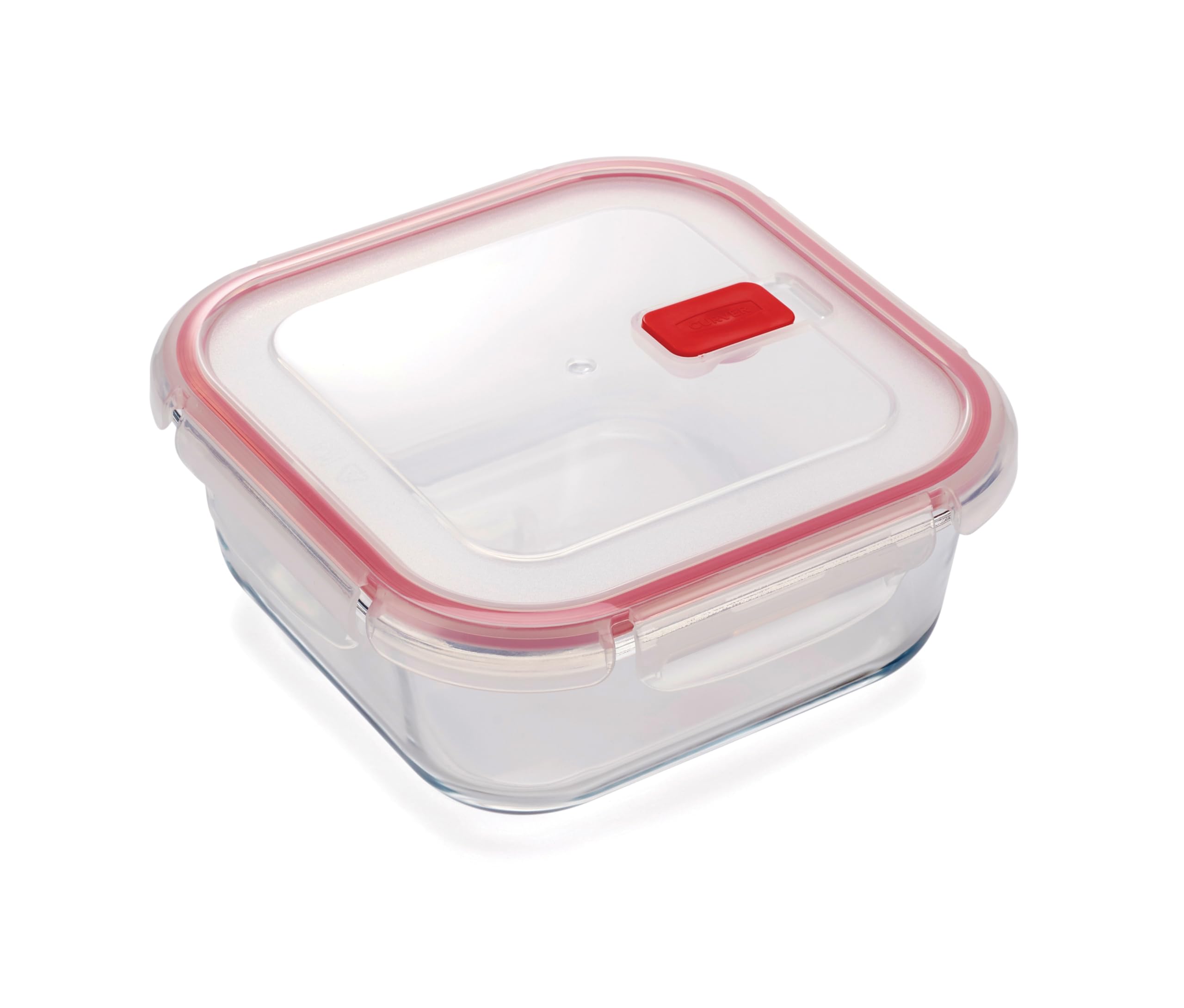 Curver Transparent Square 1.1L Food Storage Glass Containers With Lids - Borosilicate Glass, 4-Clip Lock Airtight Food Containers With Lids, Oven & Freezer Safe