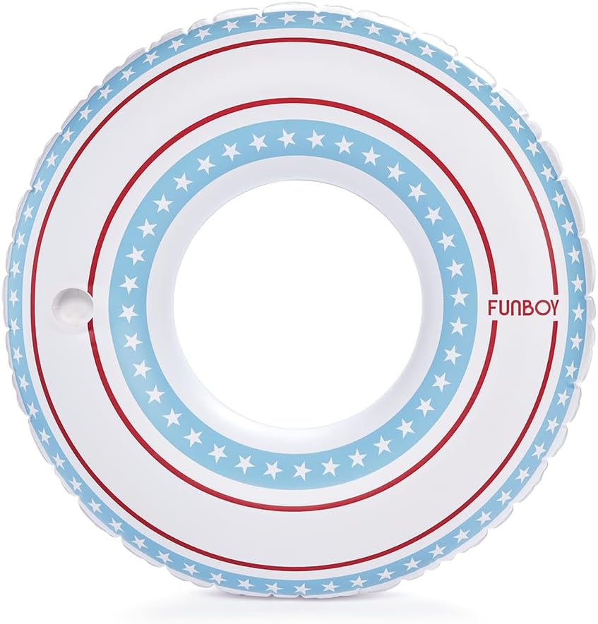 FUNBOY Star-Spangled Pool Tube – Red, White & Blue Inflatable Swim Ring with Cup Holder – Oversized Float for Adults, Premium Vinyl, 44" Wide