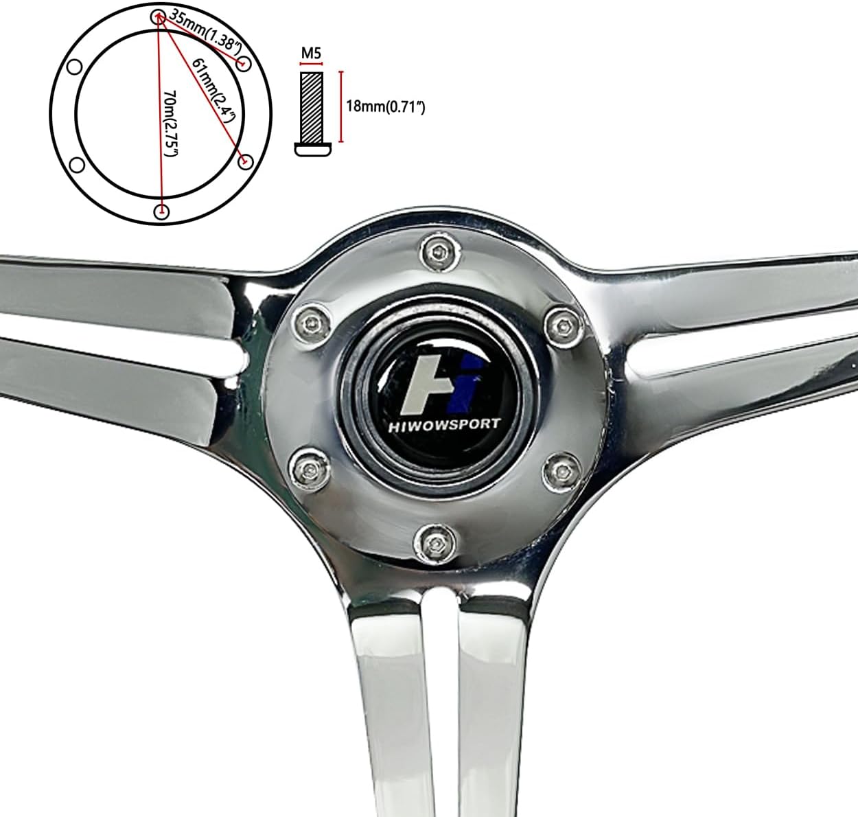 13"" Universal Classic Wood Grain Steering Wheel Brushed 3 Spoke 1.5 inch Depth Steering Wheel with Horn Button 6 bolts (24)