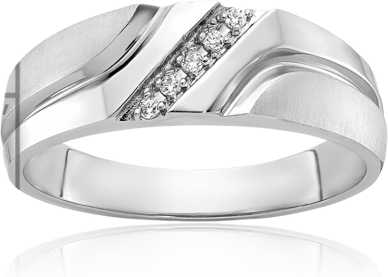IceCarats 14K Solid White Gold 0.06 carat Diamond Five Stone Wedding Band Ring Round Cut, Natural, Prong Set, Brushed