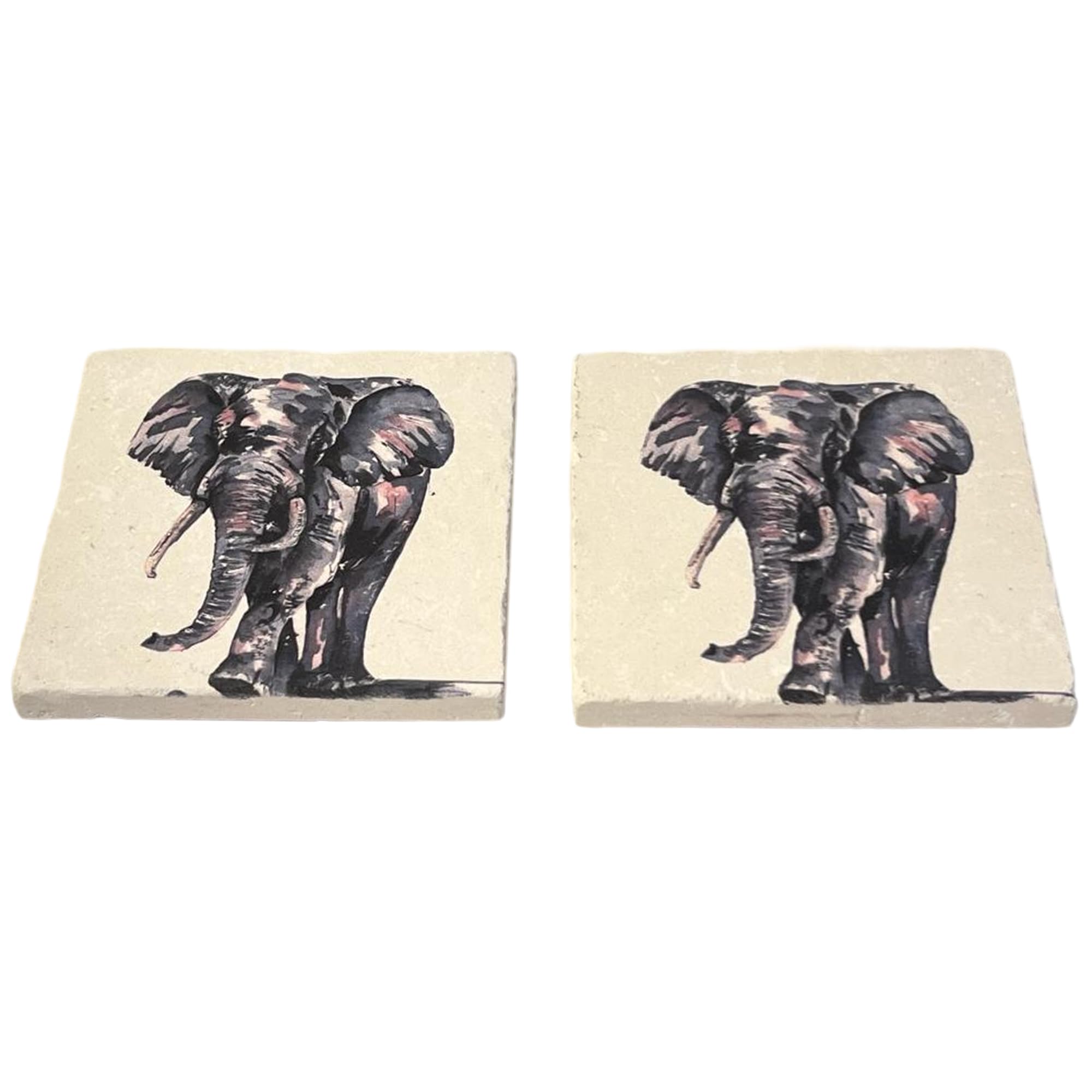 Thorness 2 X Elephant Stone Coasters | Stone Coasters | Animal Novelty Gift | Coaster For Glass, Mugs And Cups| Square Coaster For Drinks | Elephant Gift | Meg Hawkins Art | 10Cm X 10Cm