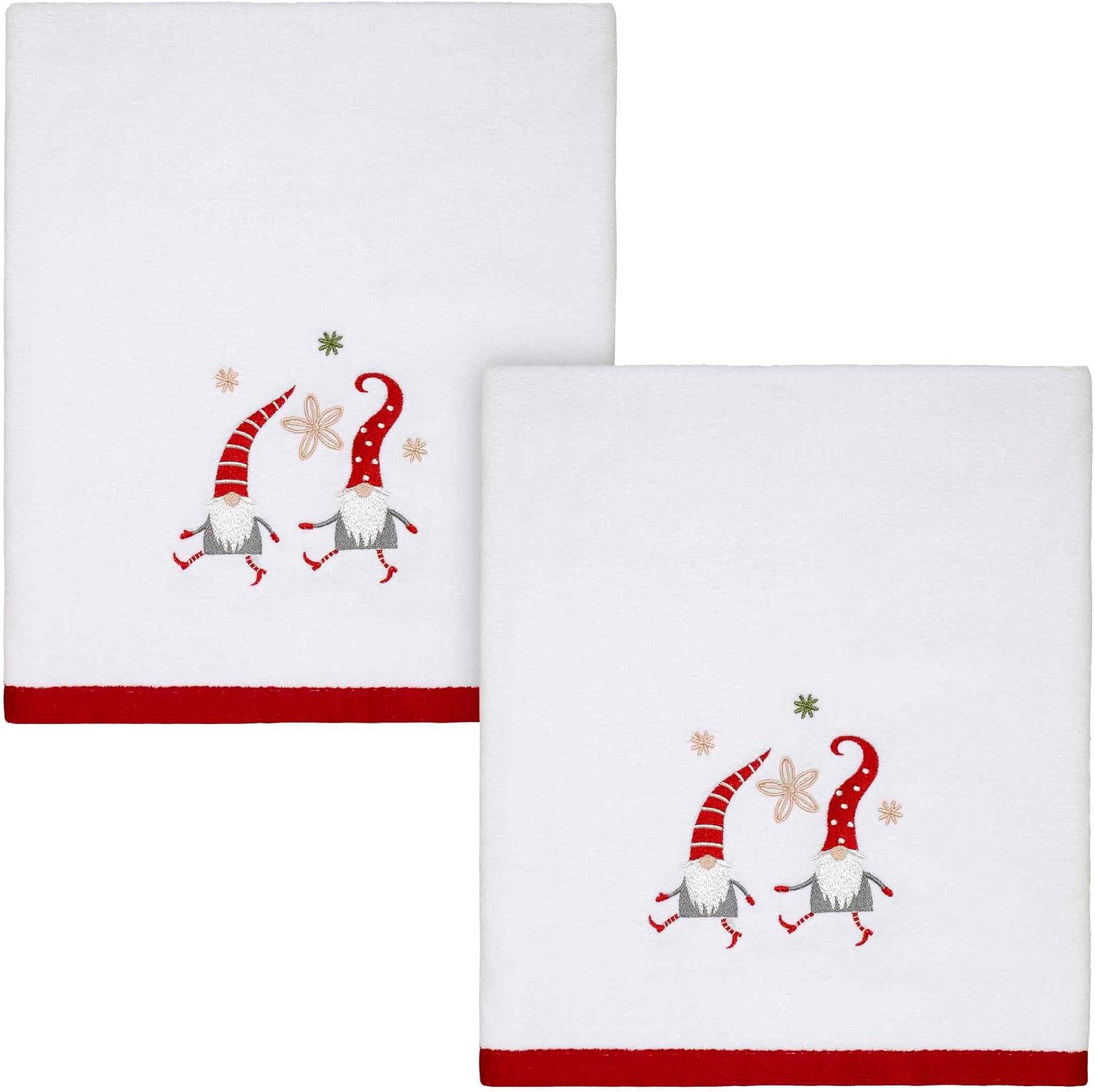Avanti Linens - Bath Towels, Soft & Absorbent Cotton Velour, Whimsical Embroidery, Festive Home Decor, Set of 2 (Gnome Walk Collection, White)