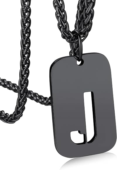 Bandmax Initial Letter For Men Women Necklace Chain Dog Tags Stainless Steel 26 Alphabet Hollow Capitals Boy Chains With Pendants Jewelry Steel/Gold/Black Necklace Chain For Men