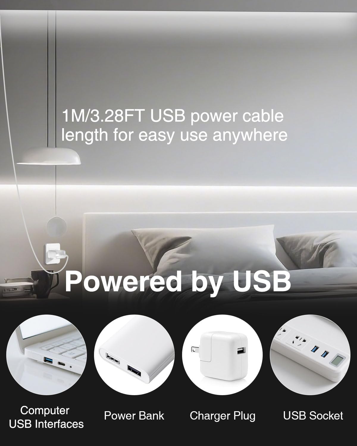 Aclorol COB LED Strip Lights 5V Cold White 6000K 3FT LED Light Strip High Density and Bright Under Cabinet Tape Light for Bedroom Bedframe Kitchen Sideboard Lighting Project 320LEDs/M (2 Pack) image 3