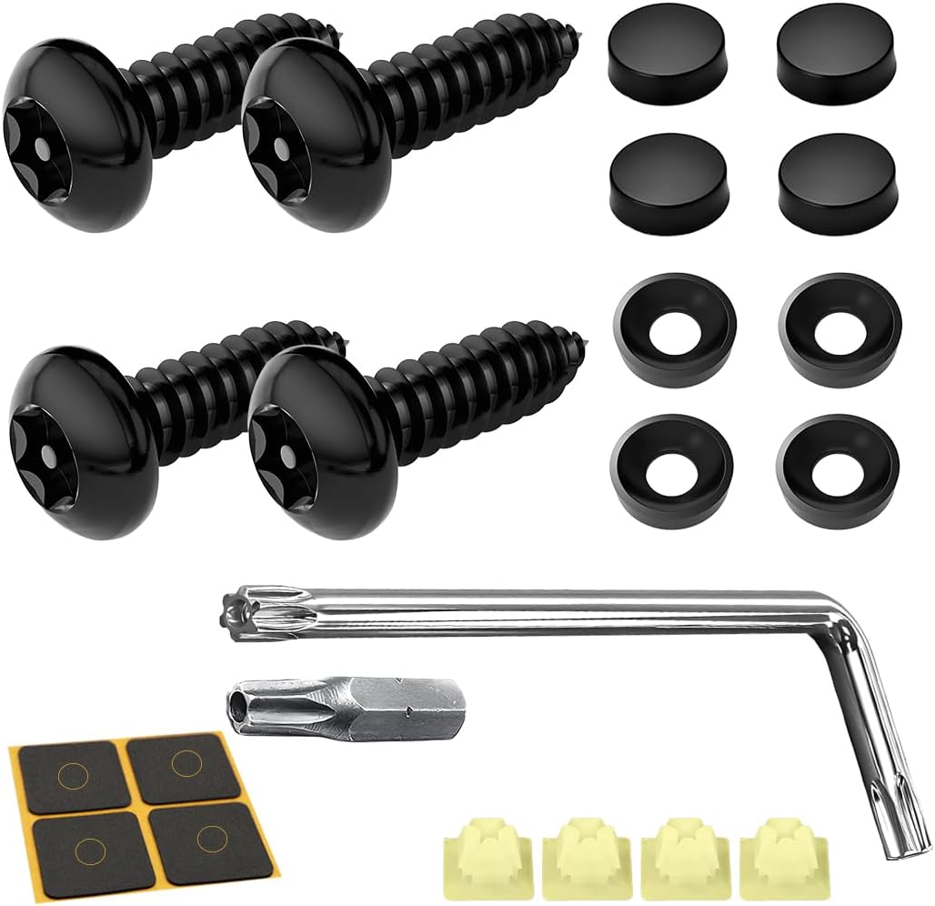 Car License Plate Screws Kits, 4 Set M6 Vehicle Front Rear License Plate Mount Kit for Securing, Automotive Tag Plate Mounting Hardware, Universal for Sedan RV Truck (Black)