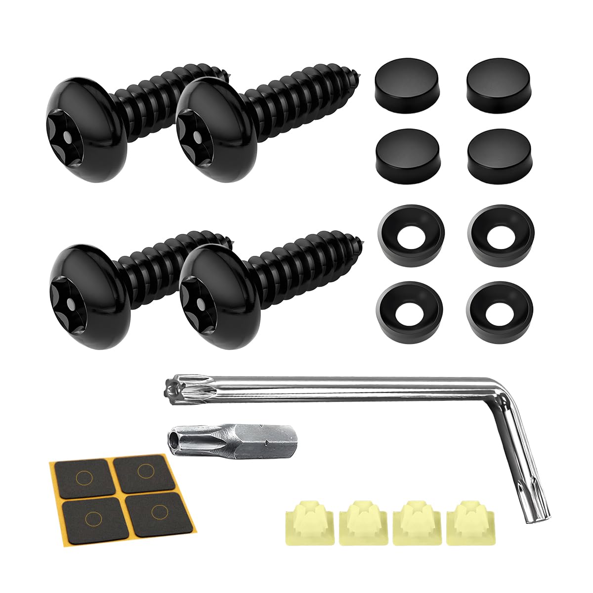 Car License Plate Screws Kits, 4 Set M6 Vehicle Front Rear License Plate Mount Kit for Securing, Automotive Tag Plate Mounting Hardware, Universal for Sedan RV Truck (Black)