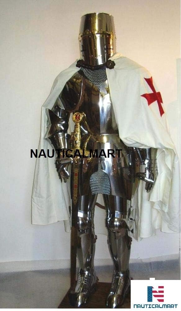 Medieval Knight Crusader Full Steel Templar Suit of Armor Wearable Costume