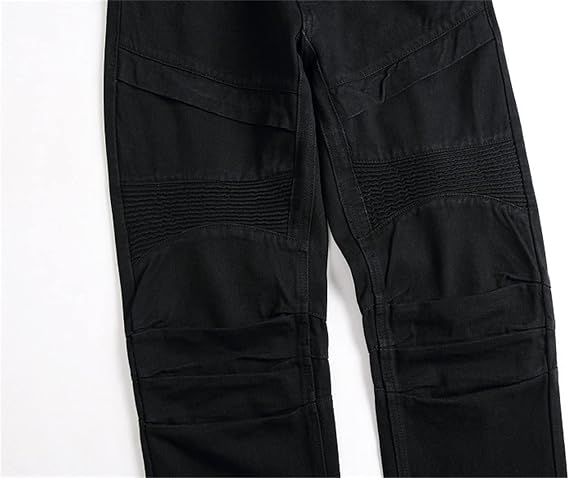 DGKaxiyaHM Men Stretch Washed Distressed Moto Denim Pants Solid Color Skinny Straight Leg Jeans Retro Ripped Biker Trousers (Black,42.00,5,OZ)