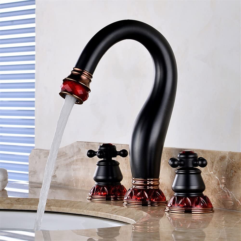 SnamicE Bathroom Sink Tap Bathroom Basin Faucet, Black Oil Brushed Brass Sink Mixer Tap, Hot & Cold Widespread Basin Faucet, Bathtub Mixer Tap Water Basin,