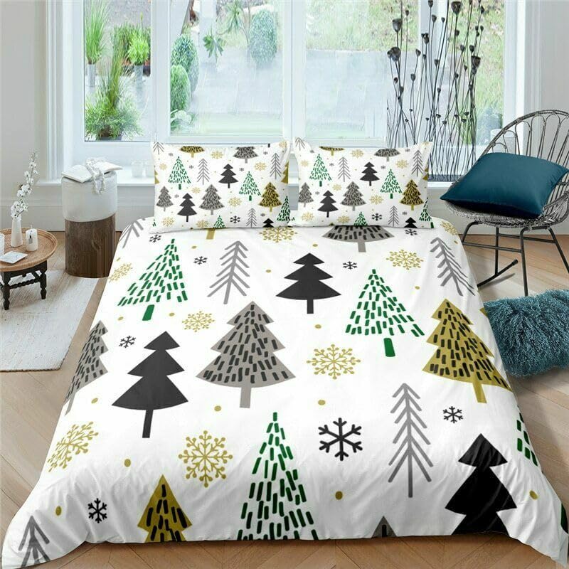 Parure de lit 240 x 260 gris arboricole avec housse de couette et taies
