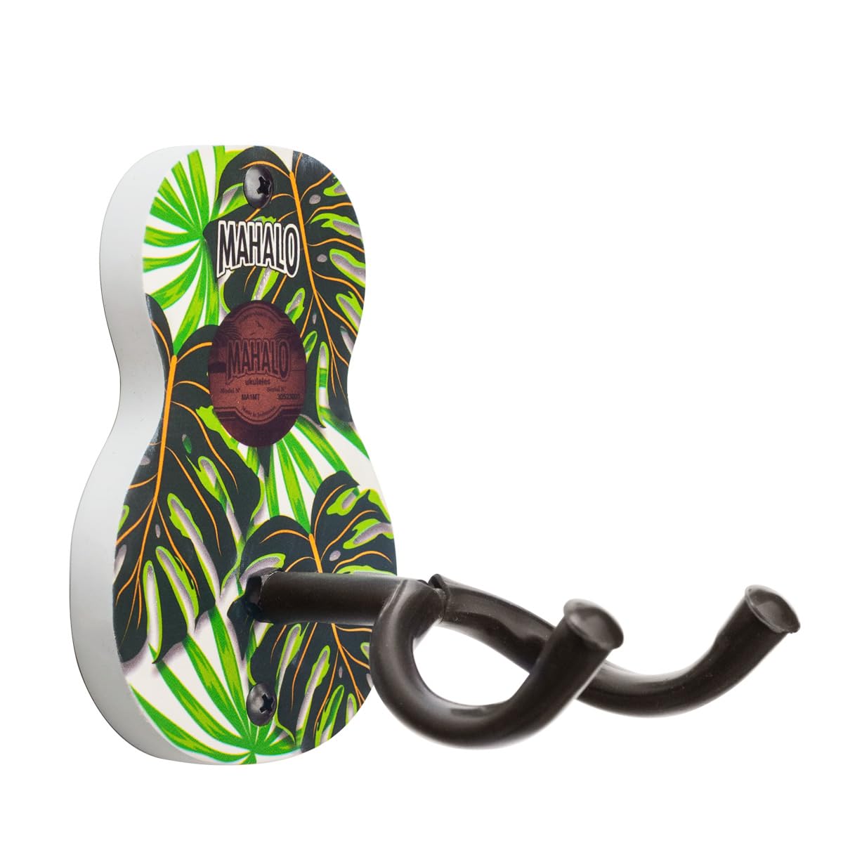 MAHALO - Ukulele soprano Monstera con custodia e supporto a parete.