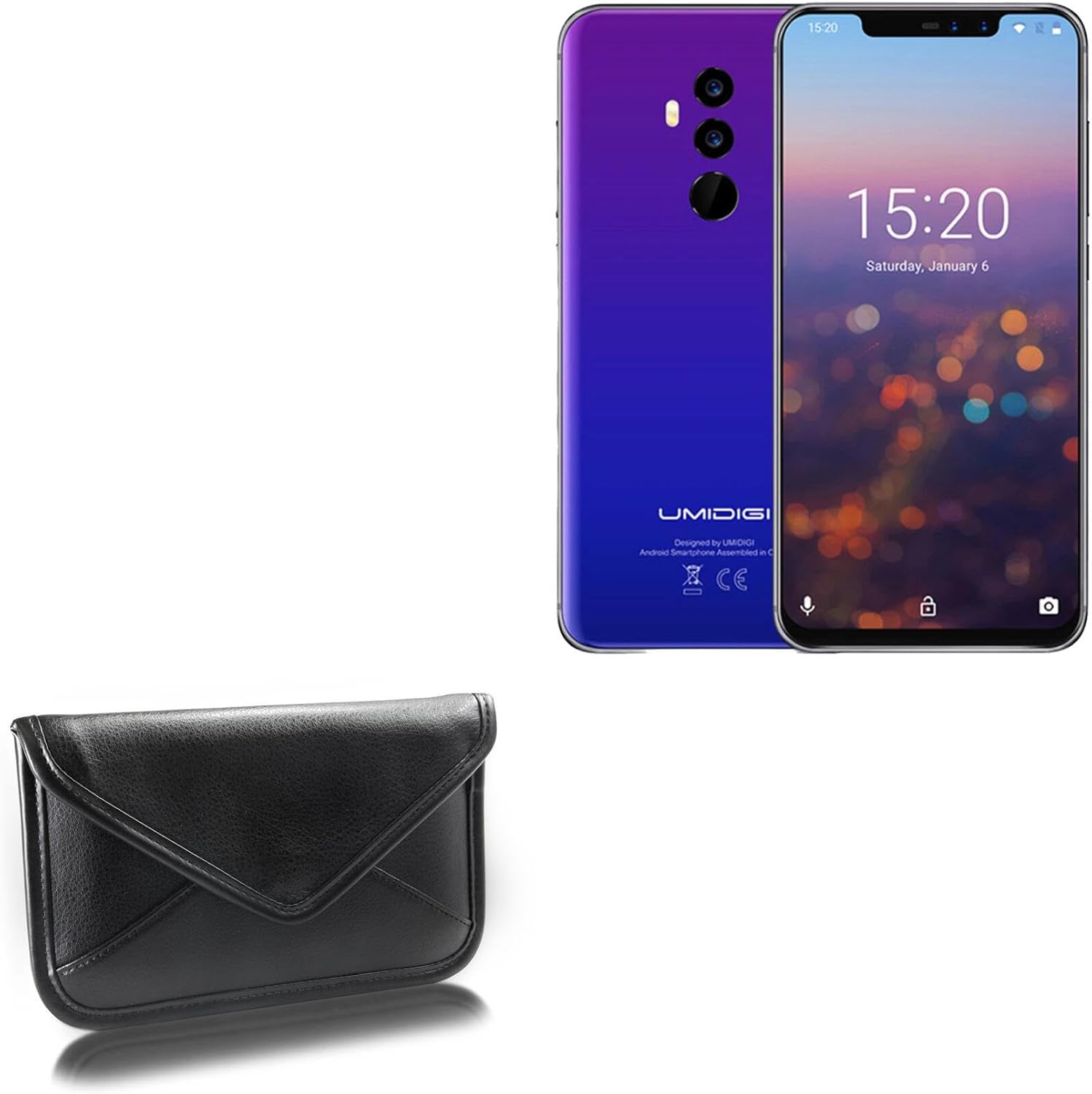 BoxWave Case Compatible with Umidigi Z2 Special Edition - Elite Leather Messenger Pouch, Synthetic Leather Cover Case Envelope Design - Jet Black
