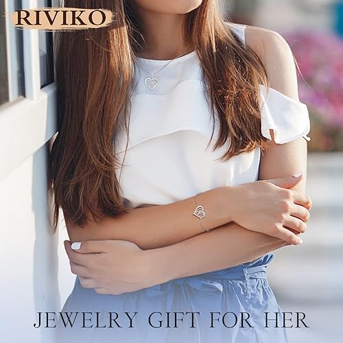 Miniatura 4 de RIVIKO Pulseras con iniciales de corazón para mujer, plata de ley 925, delicadas pulseras de letras, dije personalizado con inicial, joyería del