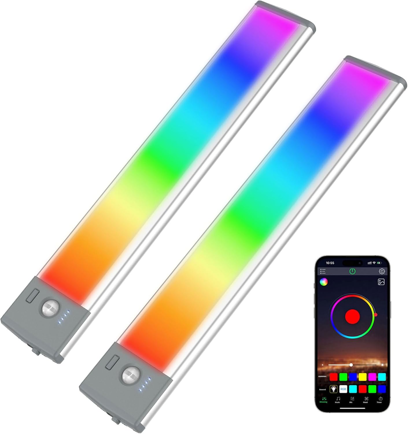 LEPOTEC Wall Lights, 10″ Under Cabinet Lighting with Music Sync, 2200mAh Rechargeable Wireless Motion Sensor Gaming Light Bar, TV Backlighting with App Control for Kitchen, Bedroom, Hallways, Closets