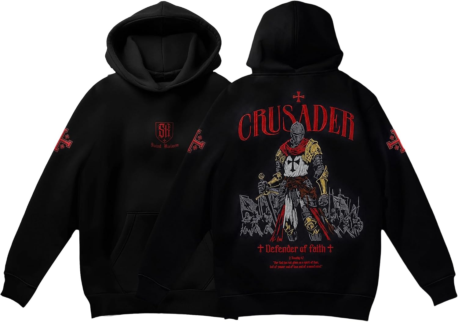 SAINT KAIZEN Soldier Embroidery Hoodie for Men and Women, 100% 420 GSM Cotton Sweatshirt, Breathable Warmth, True-to-Size Fit