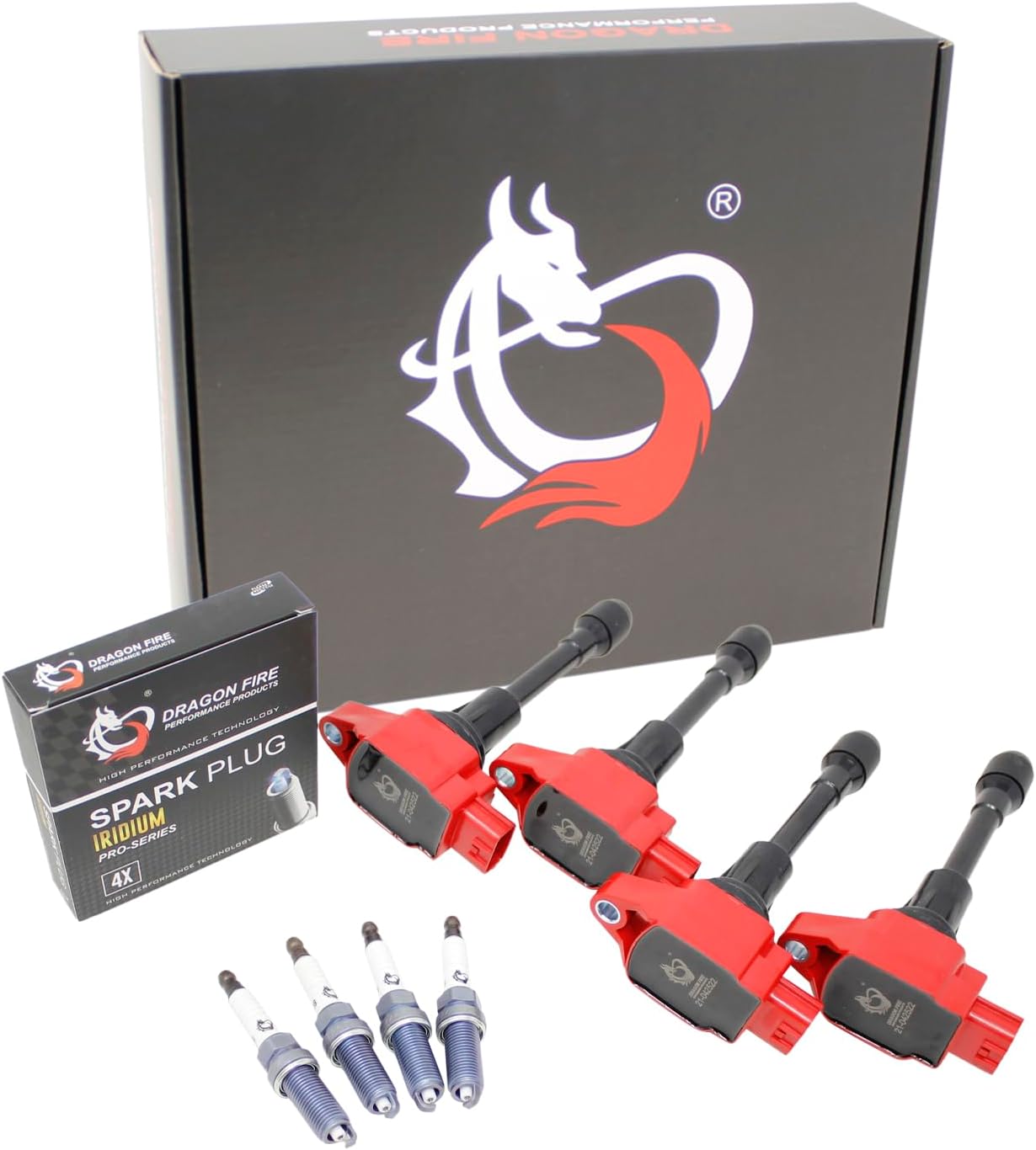 DRAGON FIRE PERFORMANCE Power Pack Kit Ignition Coils IRIDIUM Spark Plugs Compatible with Nissan Altima Frontier Sentra Rogue Versa 1.6L 1.8L 2.0L 2.5L I4 2007-2019 22448-ED000 673-4028 UF549 3490
