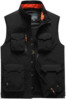 Kelsiop Men's Summer Tactical Military Vest Solid Color Jacket Quick Dry Mesh Vest Multi Pocket Outdoor Vest Fishing Jacket