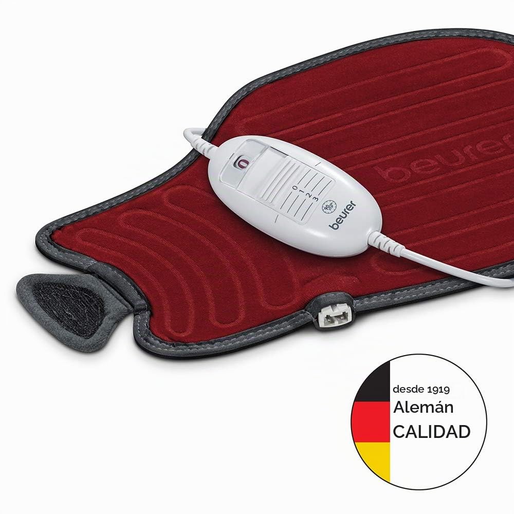 Beurer HK55 - Almohadilla electrónica cervical / lumbar con superficie suave y transpirable, cinturón ajustable, 3 potencias, 100 W, lavable, apagado automático 90 mins, color granate