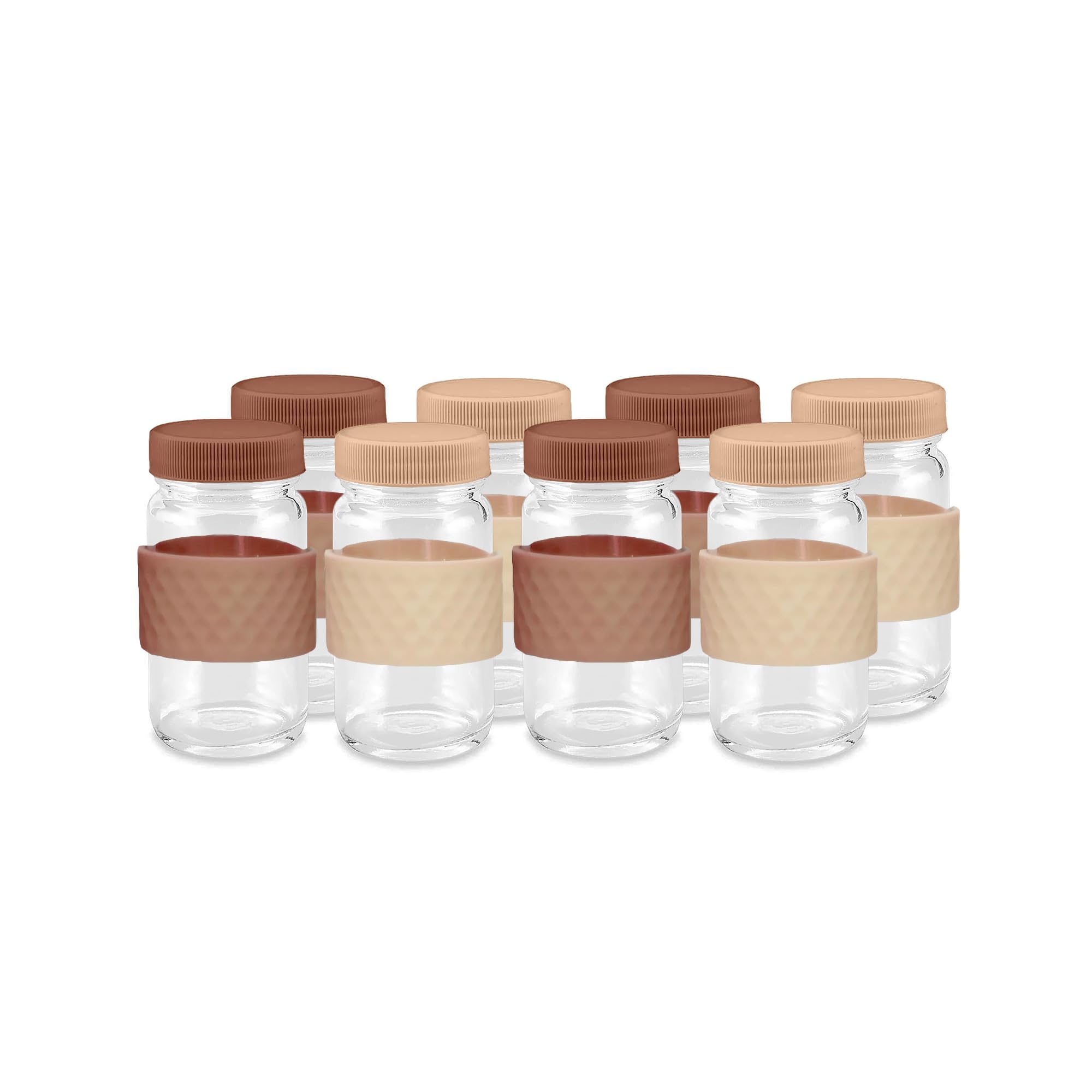 Juice Shot Containers, Glass, Clear, 2oz, Colored Lids & Silicone Grip Bands, Beverage Storage, Juicing, Ginger & Turmeric Bottles